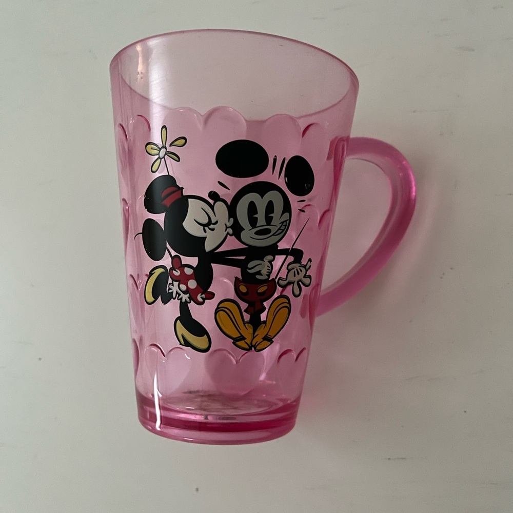 Pink Mickey Mouse and Minnie Mouse Cup